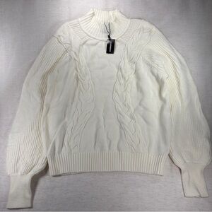 Express White Cable-Knit Mock Neck Pullover Sweater Women's Long Sleeve M